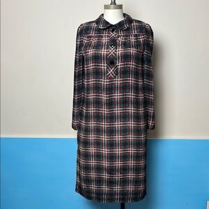 Vintage Plaid Silk Shirt Dress Preppy Size S